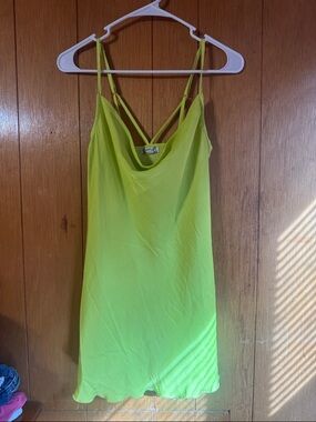 Free People Neon Lime Slip Dress with Double Spaghetti Straps